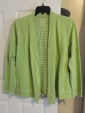 Three Hearts SzL Lime Green Striped interior Cotton Open Front Jacket
